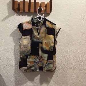 Colorful Patchwork Short Sleeve Blouse